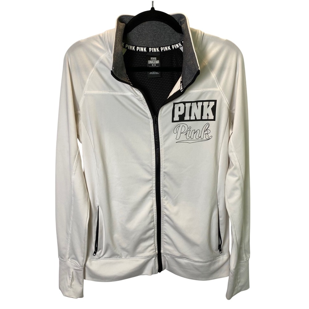 PINK Victoria's Secret Ultimate Track Jacket Women Medium White Mesh Sporty‎ Y2K